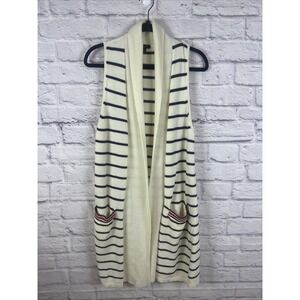 Talbots Preppy Coastal Old Money Open Front Striped Duster Cardigan Size M